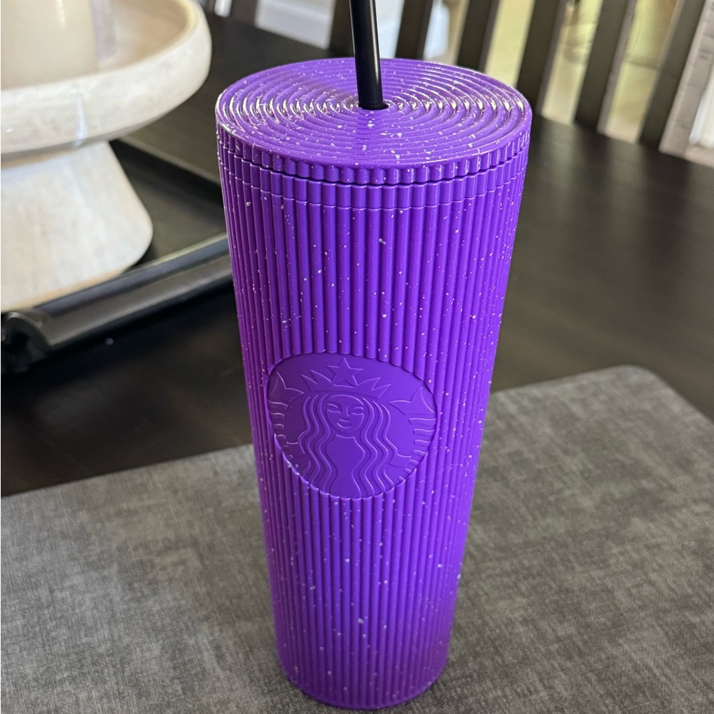 Halloween 2024 Glow in Dark Starbucks Textured Purple Tumbler with Black Straw